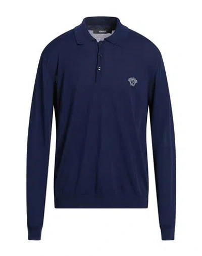 Versace Man Sweater Blue Size 44 Viscose, Cotton, Polyester