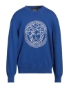 Versace Man Sweater Bright Blue Size 46 Cotton, Viscose, Polyester In Blue