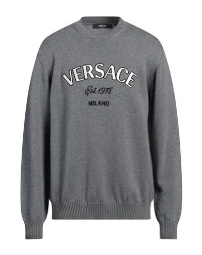Versace Man Sweater Grey Size 44 Virgin Wool, Acrylic, Polyester, Viscose