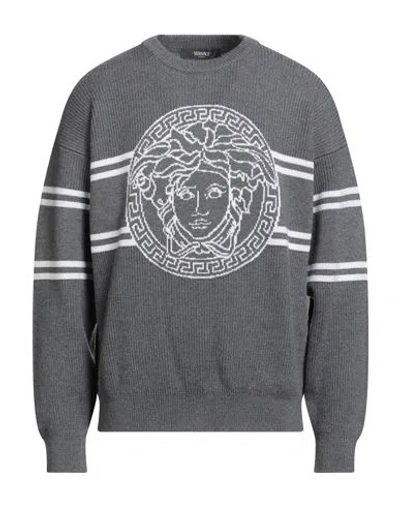 Versace Man Sweater Grey Size 44 Virgin Wool In Gray
