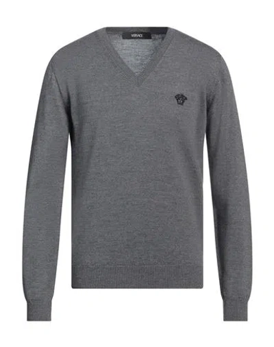 Versace Man Sweater Grey Size 44 Wool, Viscose, Polyester