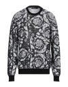 Versace Crew Neck Jacquard Cotton Blend Sweater With Contrasting Edg In Beige