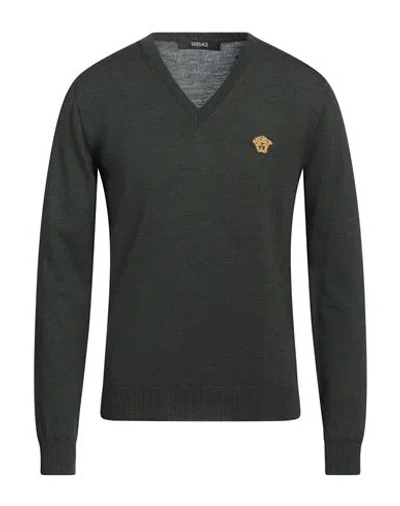Versace Man Sweater Military Green Size 44 Wool, Viscose, Polyester