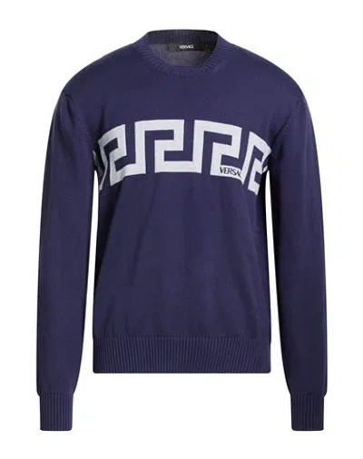 Versace Man Sweater Navy Size 42 Cotton, Viscose, Polyester In Blue