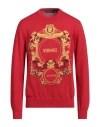 Versace Red Intarsia Knit Jacqurd Sweater In Red
