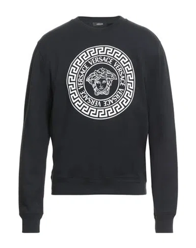 Versace Man Sweatshirt Black Size L Cotton, Elastane