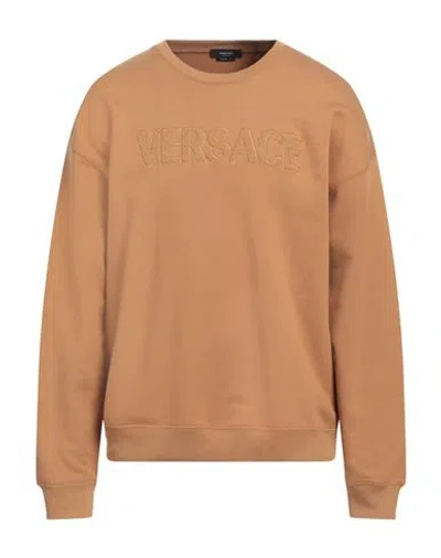 Versace Man Sweatshirt Camel Size L Cotton, Acrylic, Wool, Viscose In Neutral