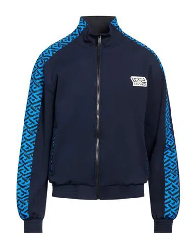 Versace Man Sweatshirt Midnight Blue Size 40 Polyamide, Elastane