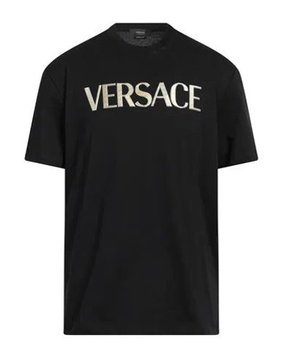 Versace Logo Printed Crewneck T-shirt In Black