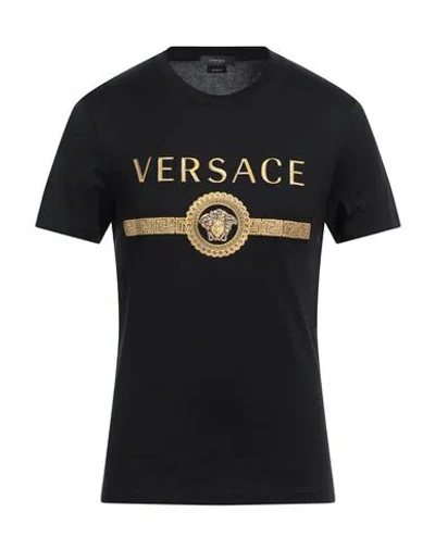 Versace Man T-shirt Black Size L Cotton, Viscose, Glass, Polyester