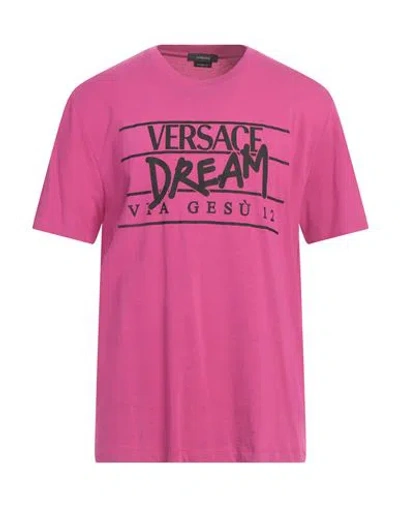 Versace Man T-shirt Magenta Size L Cotton In Purple