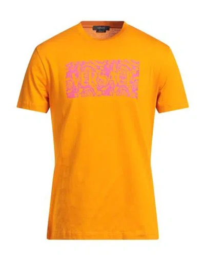 Versace Man T-shirt Orange Size L Cotton