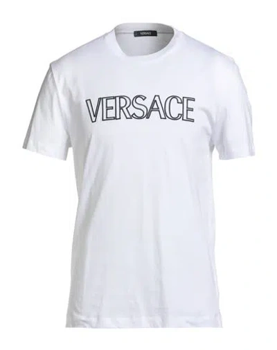 Versace Man T-shirt White Size L Cotton, Viscose