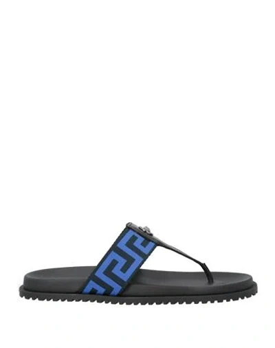 Versace Man Thong Sandal Black Size 9 Calfskin, Textile Fibers