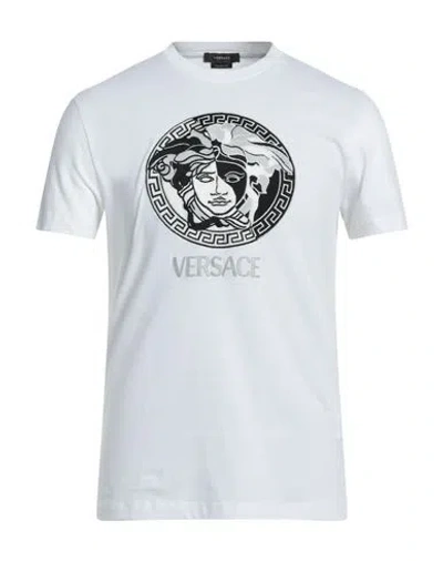 Versace Man T-shirt White Size S Cotton, Viscose
