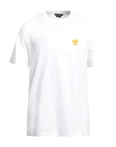 Versace White Cotton Jersey T-shirt With Medusa Head Motif In Multi