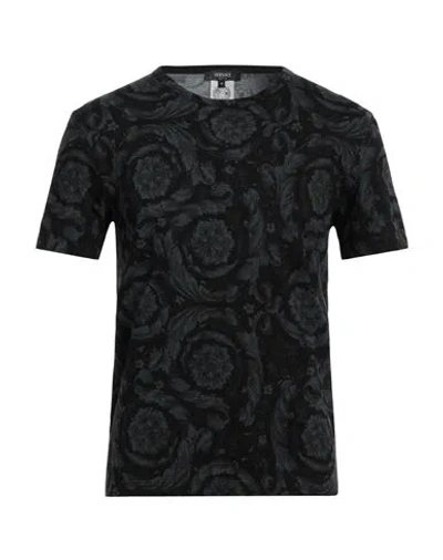 Versace Barocco Print Crewneck Undershirt In Black+grey
