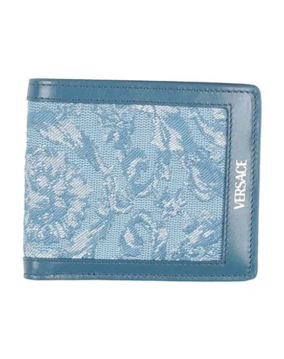 Versace Man Wallet Slate Blue Size - Leather, Textile Fibers
