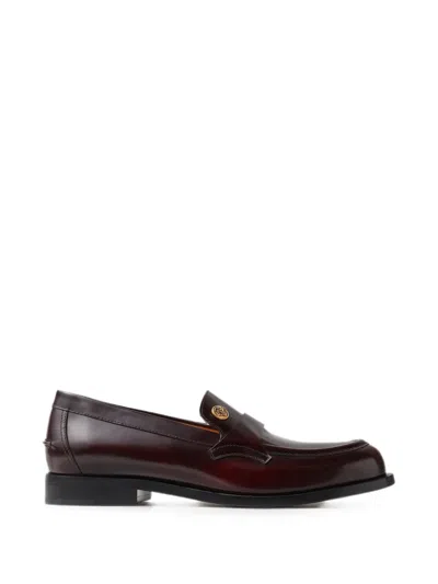 Versace Manu Leather Loafers In Brown