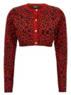 Versace Metallic Animalier Knit Crop Cardigan In Maroon