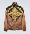 Versace Maschera Baroque Satin Bomber Jacket In Nero+oro