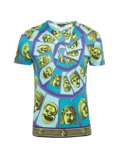 Pre-owned Versace Mask-print T-shirt In Blue