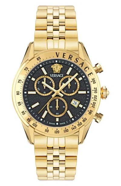 Versace Men's Swiss Chronograph Gold Ion Plated Stainless Steel Bracelet Watch 44mm