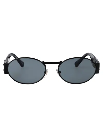 Versace Matte Black Steel Sunglasses In Blue