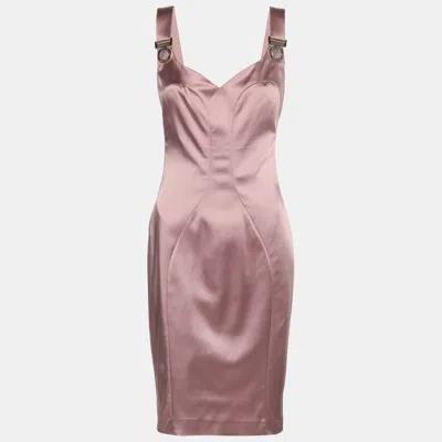 Pre-owned Versace Mauve Satin Sleeveless Midi Dress M In Purple