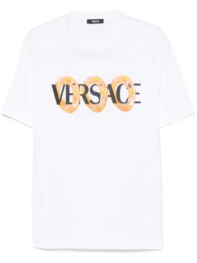 Versace Maxi Chain Logo Cotton Crewneck T-shirt In White