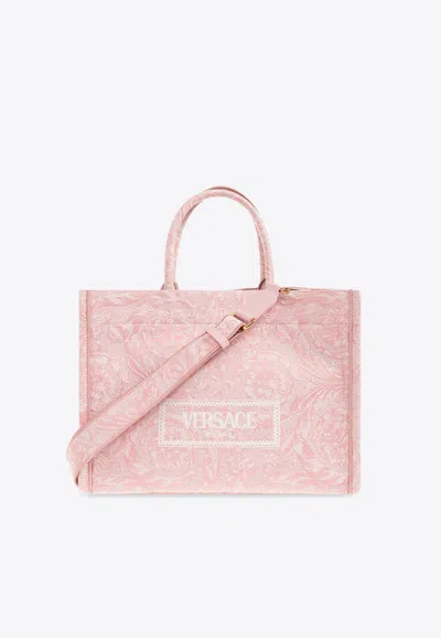 Versace Medium Athena Barocco Jacquard Tote Bag In Pink
