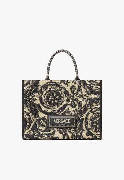 VERSACE MEDIUM BAROCCO ATHENA RAFFIA TOTE BAG