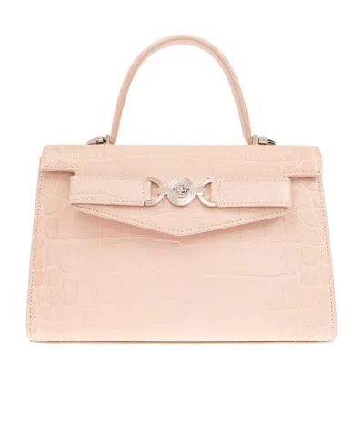 Versace Medium Crocodile-effect Mini Bag In Nude