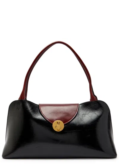 Versace Vivian Medium Two-tone Textured-leather Shoulder Bag In Black