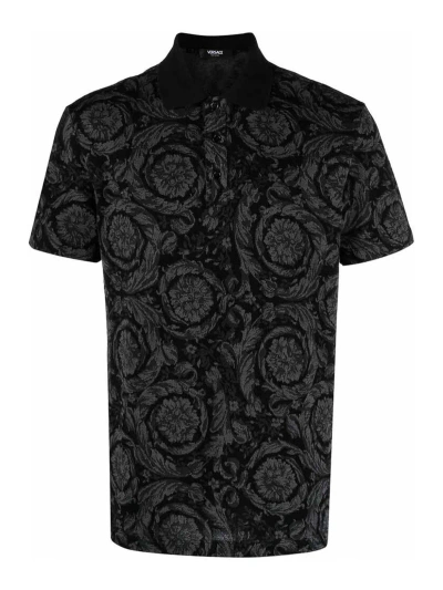 Versace Barocco Print Polo T-shirt In Grey