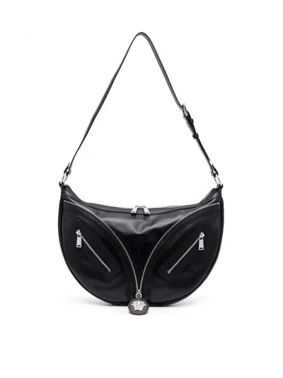 Versace Medium Hobo Calf Leather Bag Bags In Black