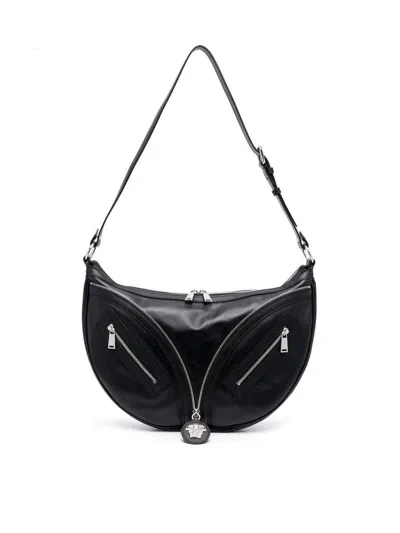Versace Medium Hobo Calf Leather Bag Bags In Black