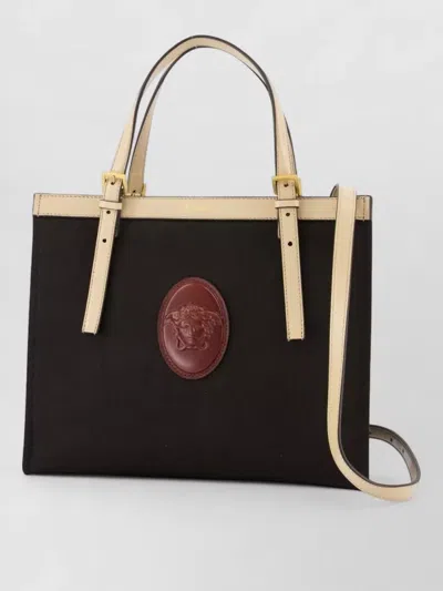 Versace Medium Leather Shopper Bag Top Handles In Black
