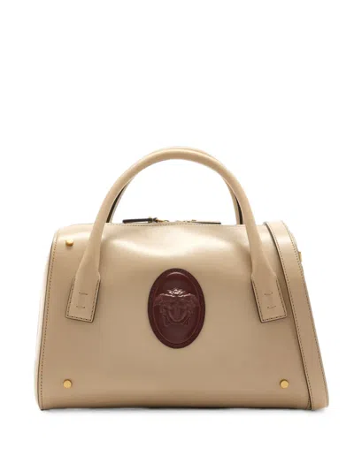 Versace Medium Romy Leather Tote Bag In Brown