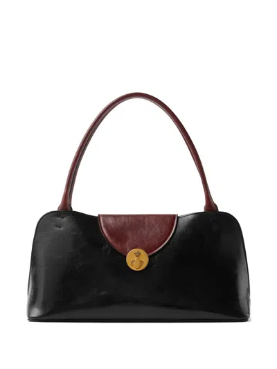 Versace Vivian Medium Two-tone Textured-leather Shoulder Bag In Black