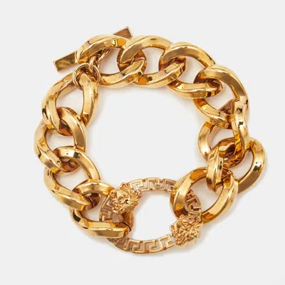 Pre-owned Versace Meduasa Gold Tone Bracelet