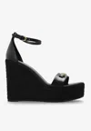 Versace Black Wedges With High Heel And Medusa Detail On The Front In Leather Woman In Black