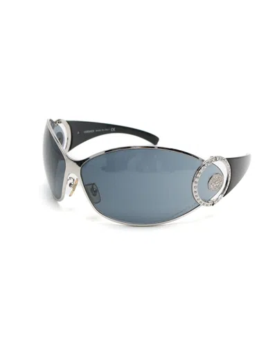 Pre-owned Versace Medusa 2064-b Rhinestone Sunglasses In Black
