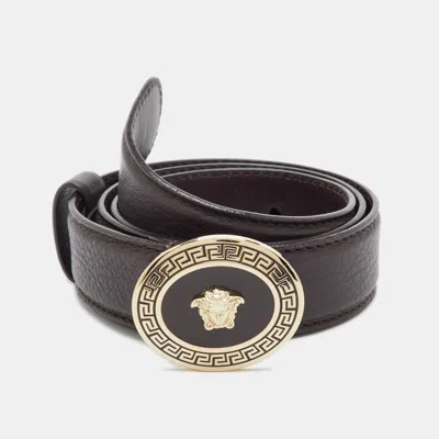 Pre-owned Versace Medusa 75cm Dark Brown Leather Waist Belt
