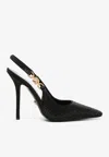 Versace Black Leather High Heel Pumps In Black