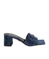 Versace 55mm Denim Mules In Blue