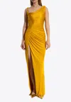 Versace Embellished Crepe And Pleated Satin Gown In Yellow