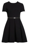 Versace Medusa '95 Belted Double Face Virgin Wool Crepe Fit & Flare Dress In Black