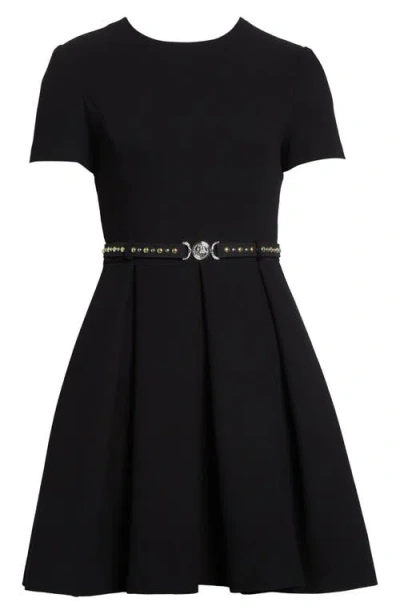 Versace Medusa '95 Belted Double Face Virgin Wool Crepe Fit & Flare Dress In Black