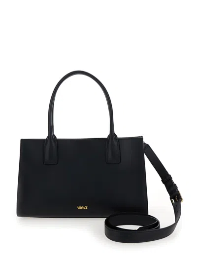VERSACE MEDUSA 95 BLACK TOTE BAG WITH LOGO DETAIL IN SMOOTH LEATHER WOMAN